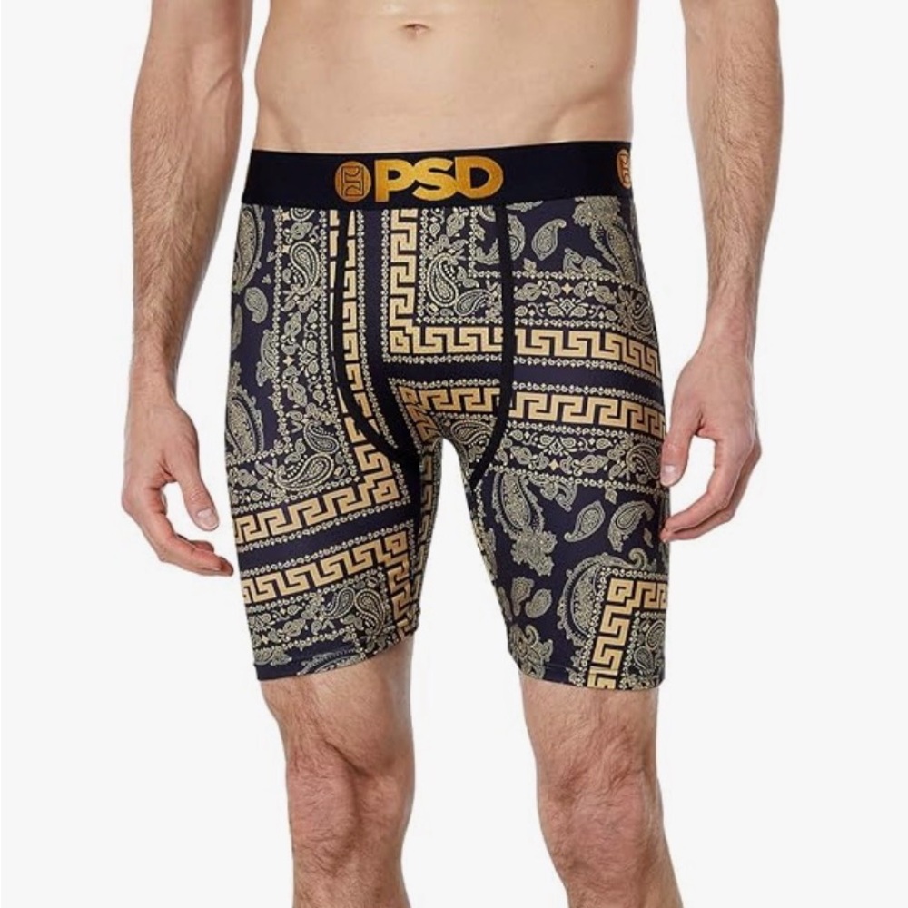 PSD Men's Boxer Briefs in Black and Gold Pattern Size Large NEW